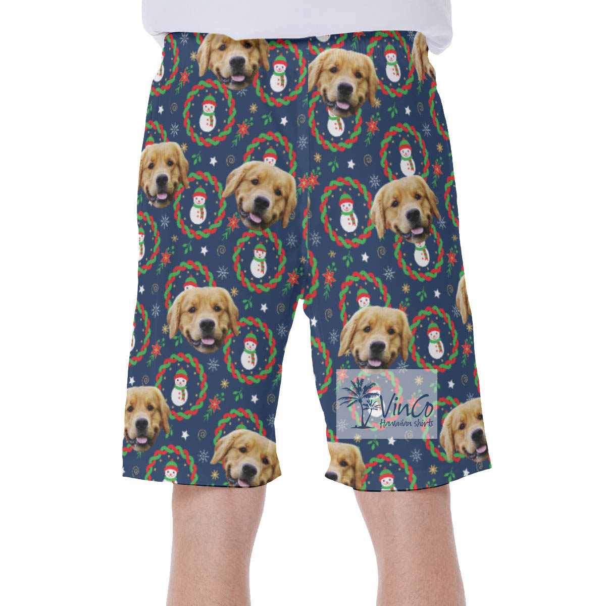 Christmas Snowman Custom Dog Face Hawaiian Swimwear For Men