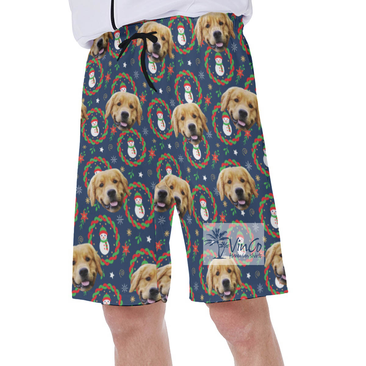 Christmas Snowman Custom Dog Face Hawaiian Swimwear For Men