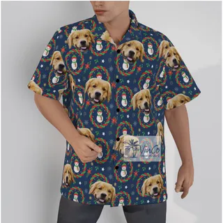 Custom Dog Face Snowman Christmas Navy Hawaiian Shirt