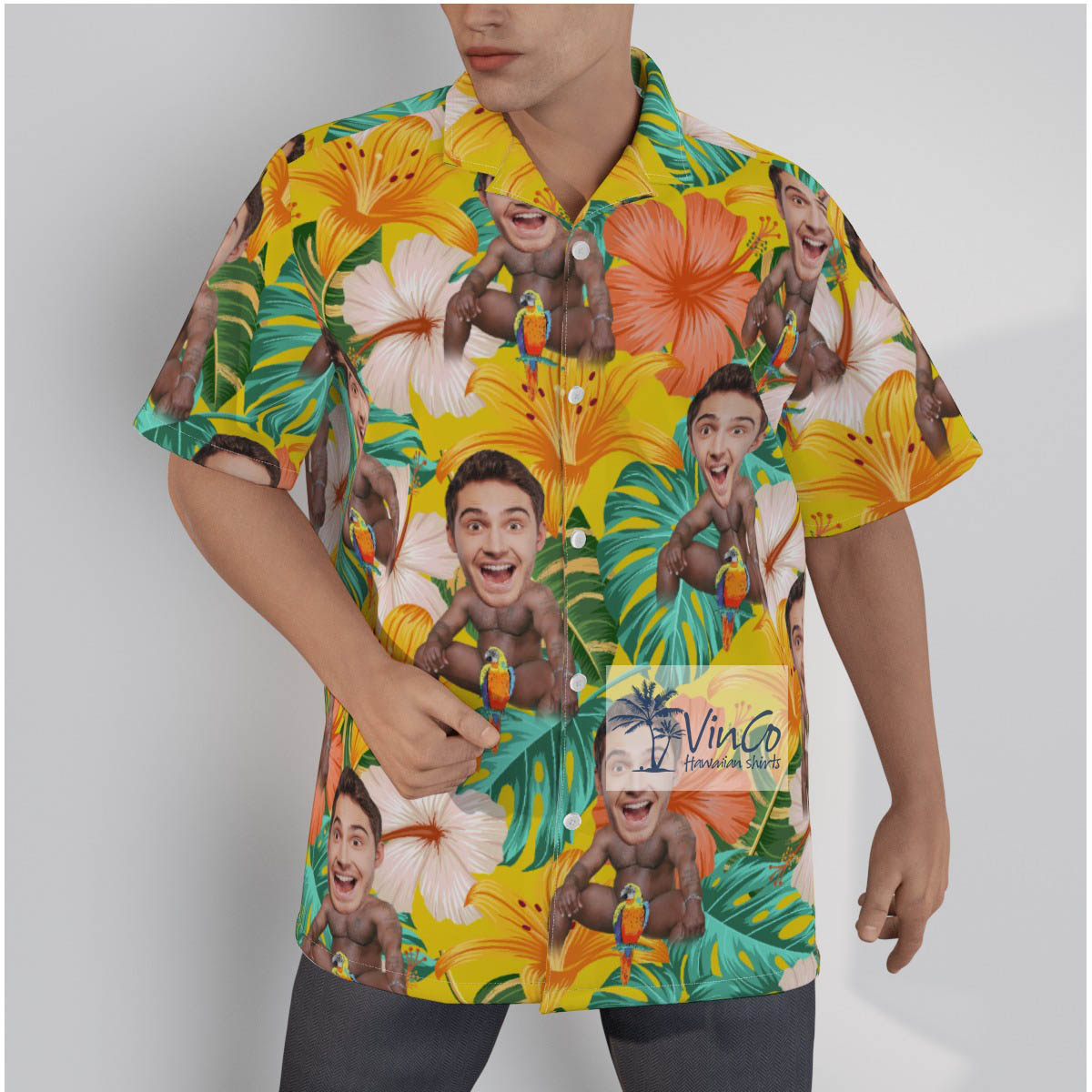 Inappropriate Custom Face Barry Wood Tropical Button Up Shirt For Men - variant image 1