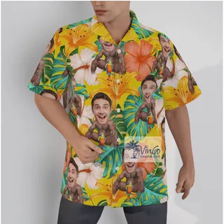 Inappropriate Custom Face Barry Wood Tropical Button Up Shirt For Men