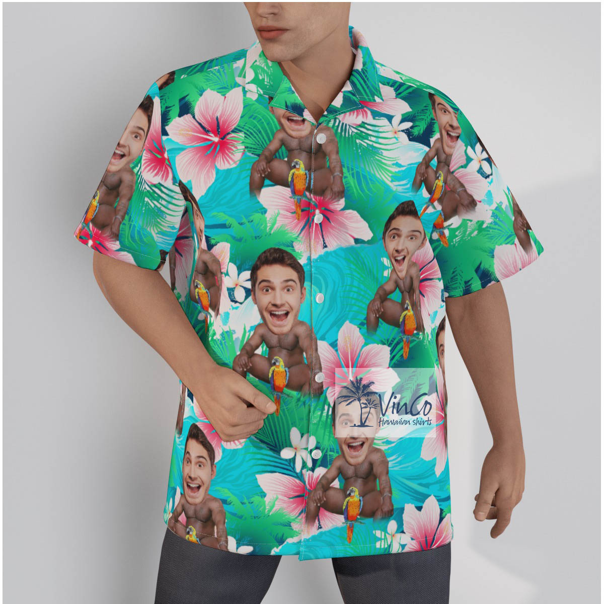 Funny Personalized Face On Barry Wood Aloha Shirt For Men - variant image 1