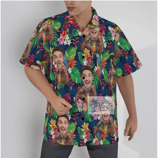 Custom Barry Wood Face Parrots Hawaiian Shirt For Men