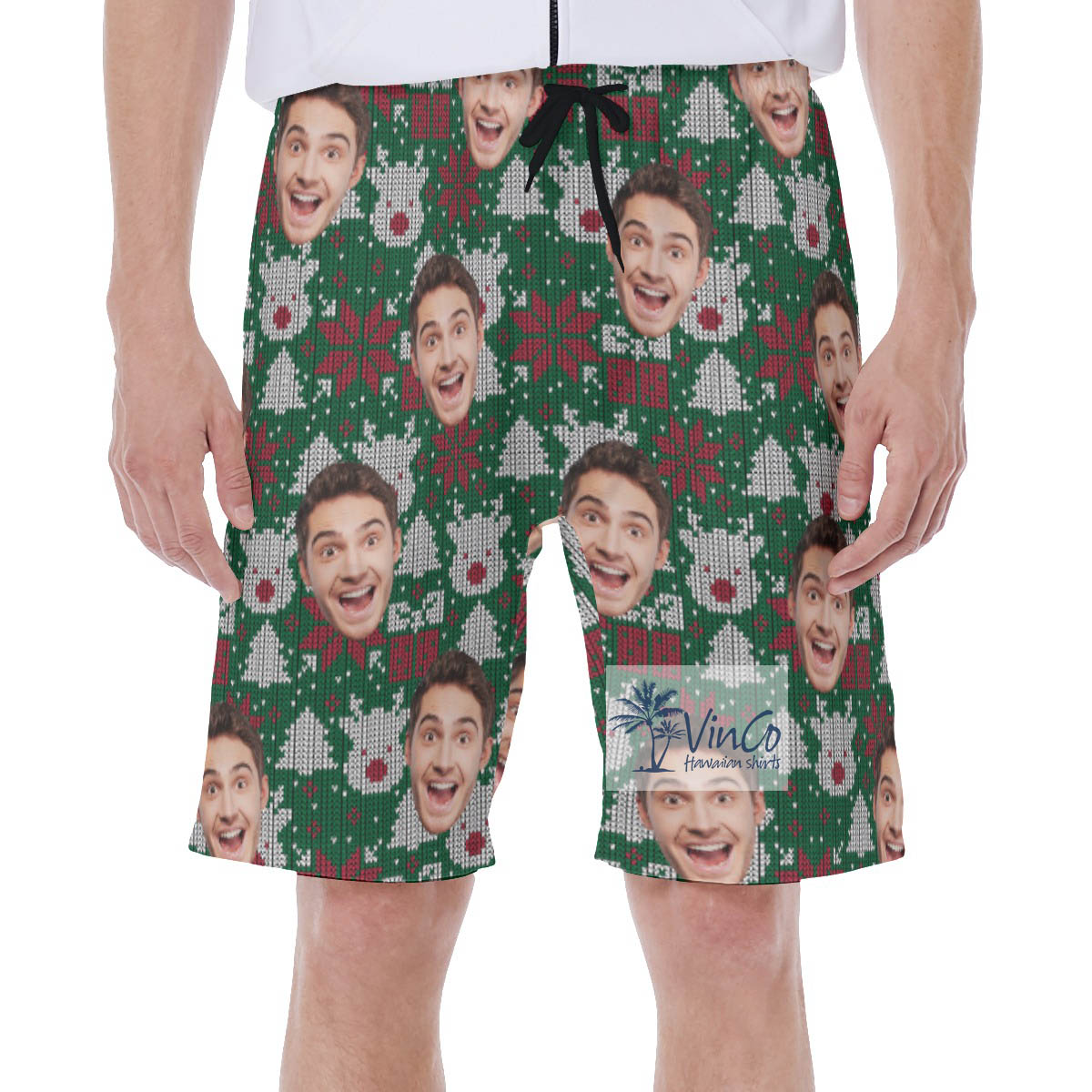 Funny Christmas Wool Knitting Patterns Custom Face Hawaiian Swimwear For Men - variant image 1