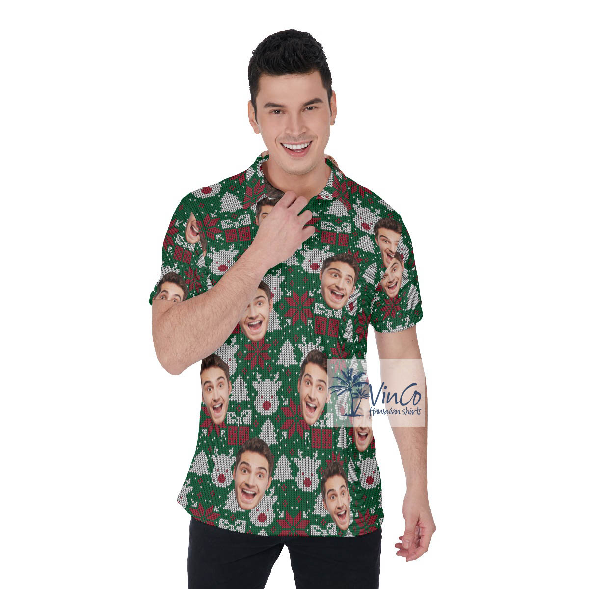 Funny Ugly Christmas Hawaiian Polo Shirt With Custom Face - variant image 1