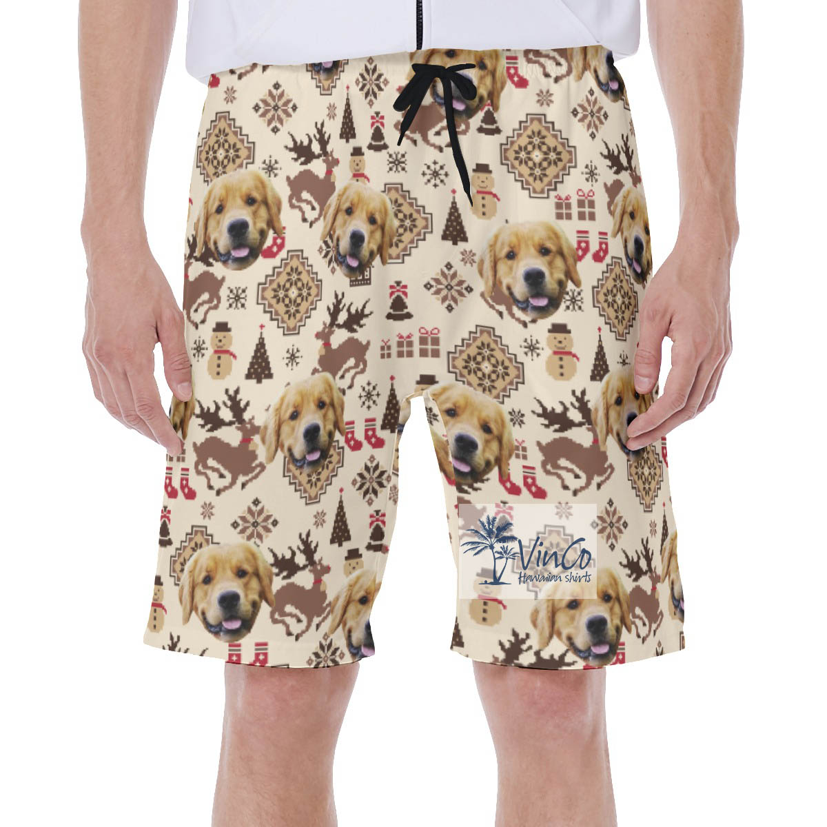 Christmas Reindeer And Snowman Custom Dog Face Hawaiian Swimwear For Men - variant image 1