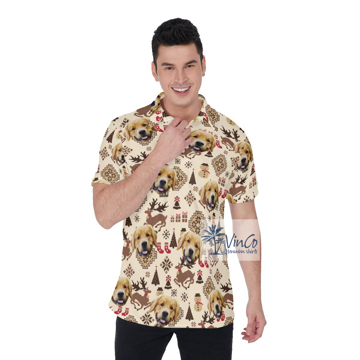 Funny Christmas Ugly Hawaiian Polo Shirt With Custom Dog Face - variant image 1