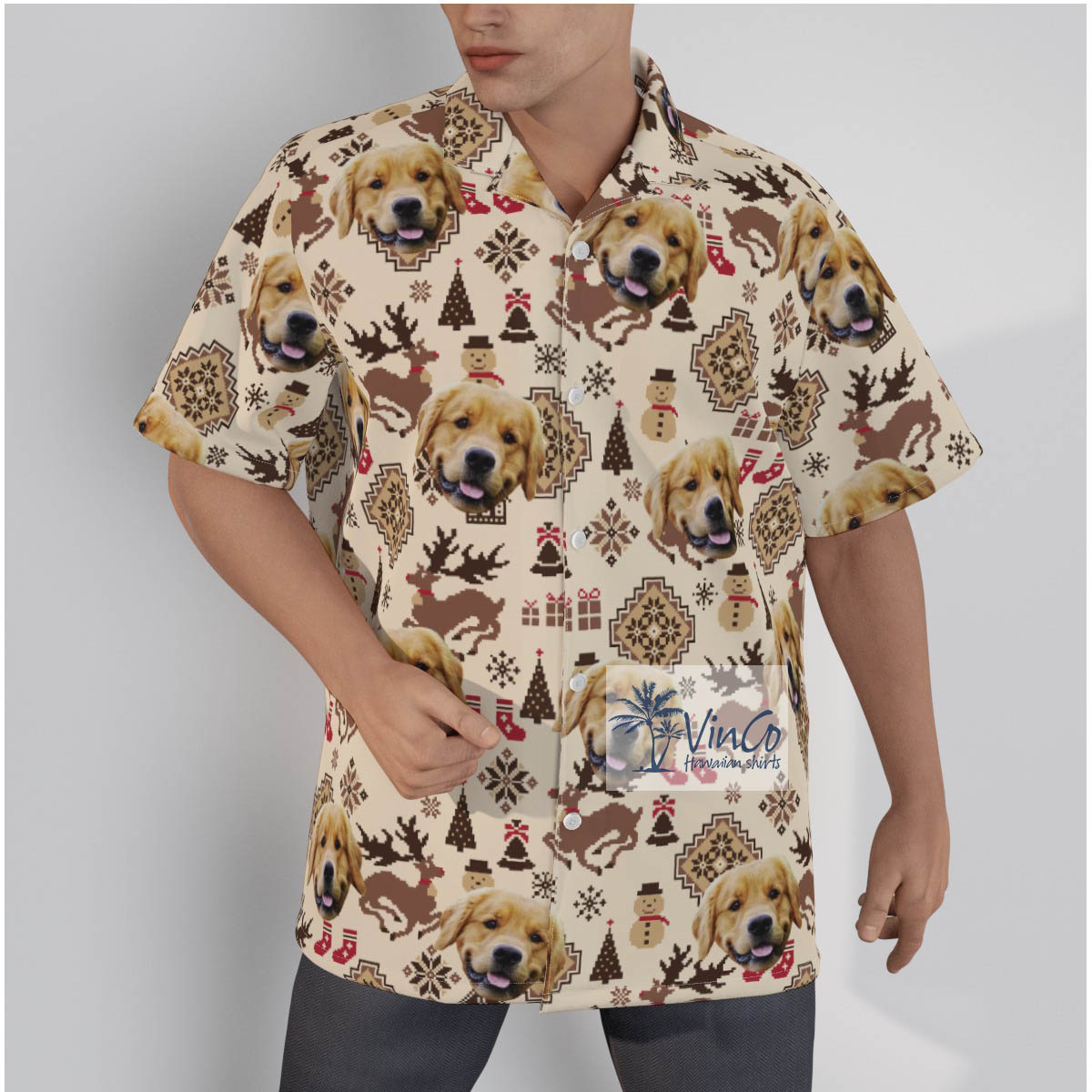 Funny Snowman And Reindeer Hawaiian Shirt With Custom Dog Face - variant image 1