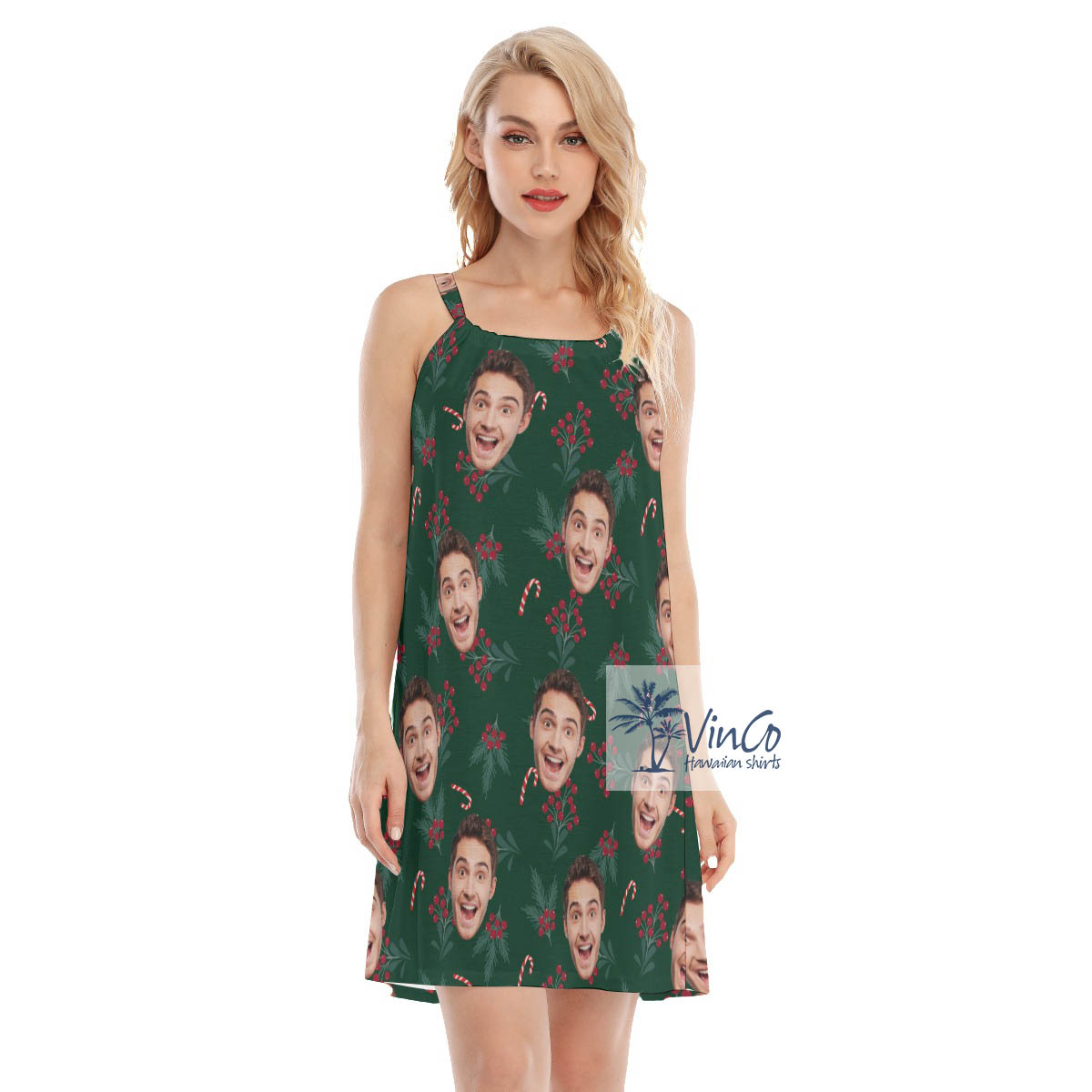 Custom Face Christmas Berries Hawaiian Cami Dress For Women - variant image 1