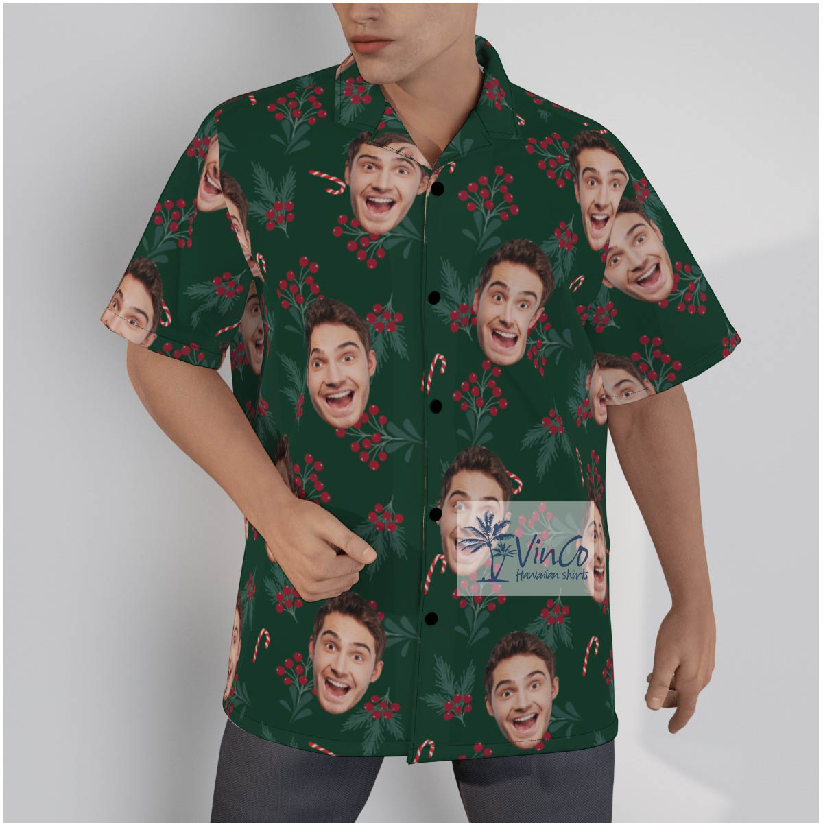 Custom Face Christmas Berries Hawaiian Shirt - variant image 1