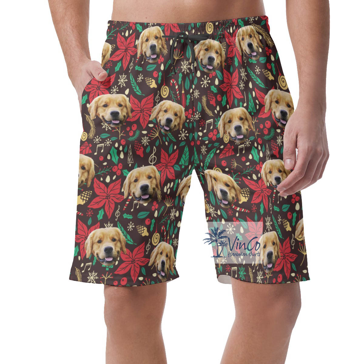 Funny Custom Dog Face Christmas Vintage Hawaiian Beach Shorts For Men - variant image 1
