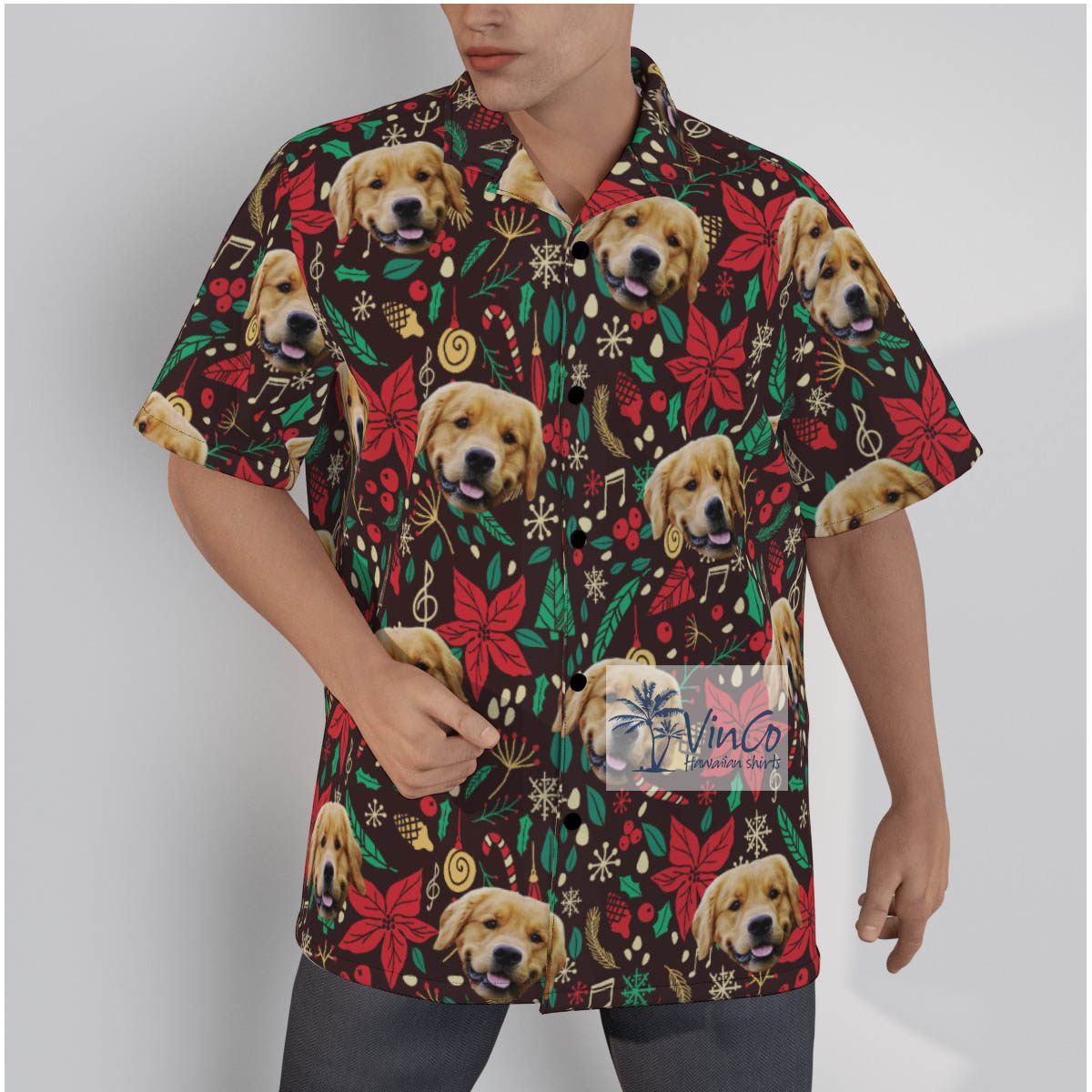 Funny Custom Dog Face Vintage Christmas Hawaiian Shirt - variant image 1