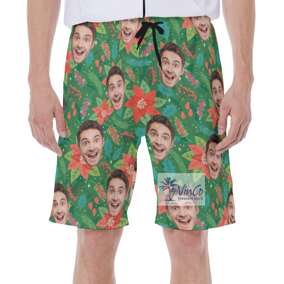 Funny Custom Face Christmas Floral Hawaiian Swimwear For Men - variant image 1