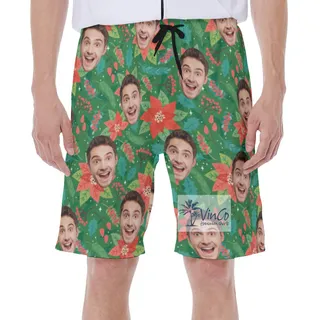 Funny Custom Face Christmas Floral Hawaiian Swimwear For Men