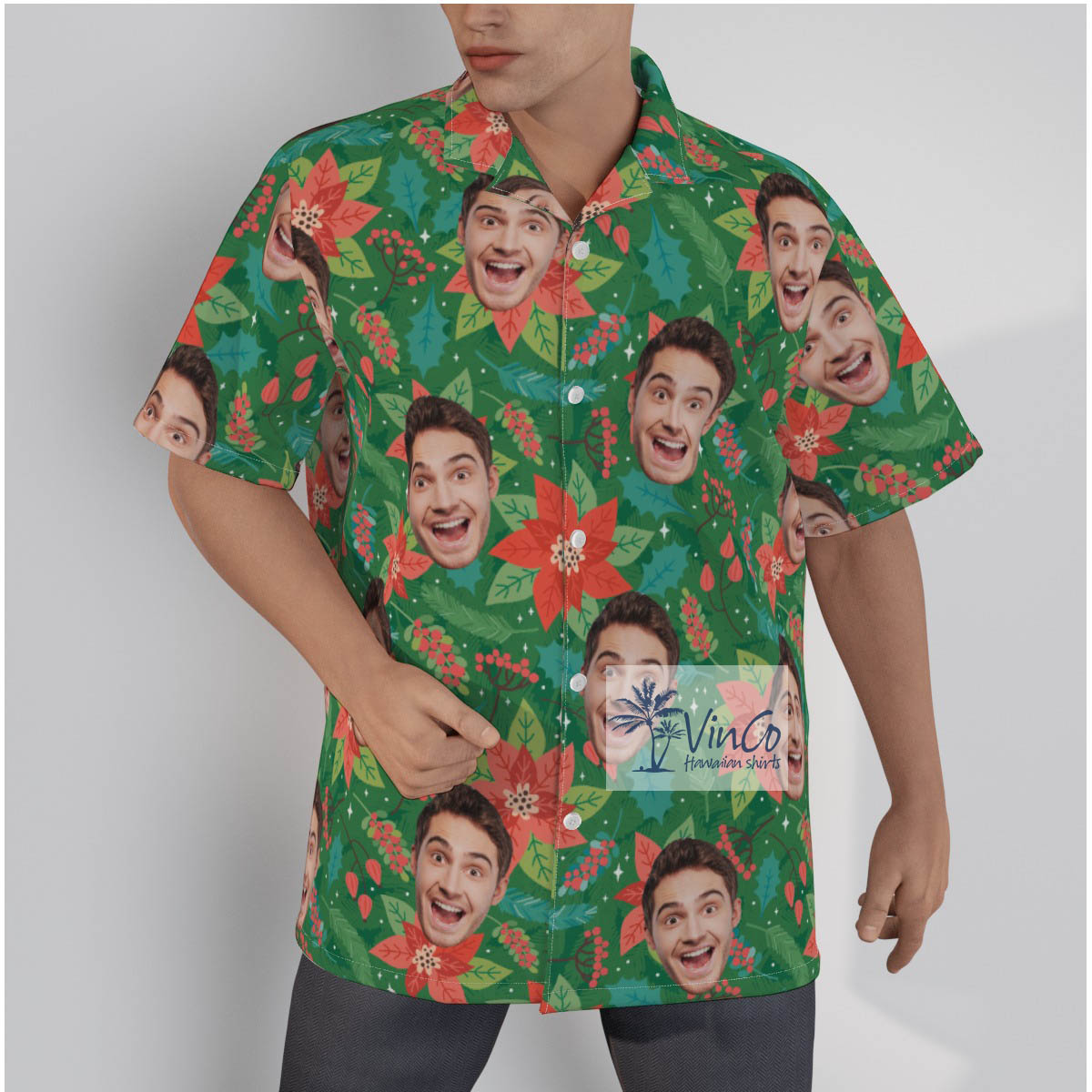 Christmas Poinsettia Custom Face Hawaiian Shirt - variant image 1