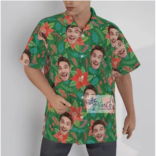 Christmas Poinsettia Custom Face Hawaiian Shirt