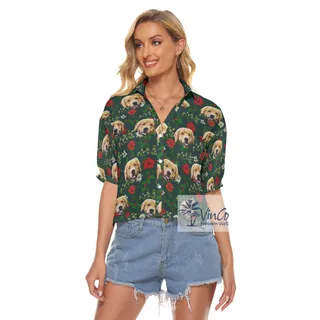 Funny Custom Dog Face Christmas Floral Hawaiian Crop Top Shirt For Women