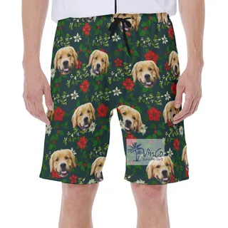 Christmas Poinsettia Hawaiian Swimwear With Custom Dog Face