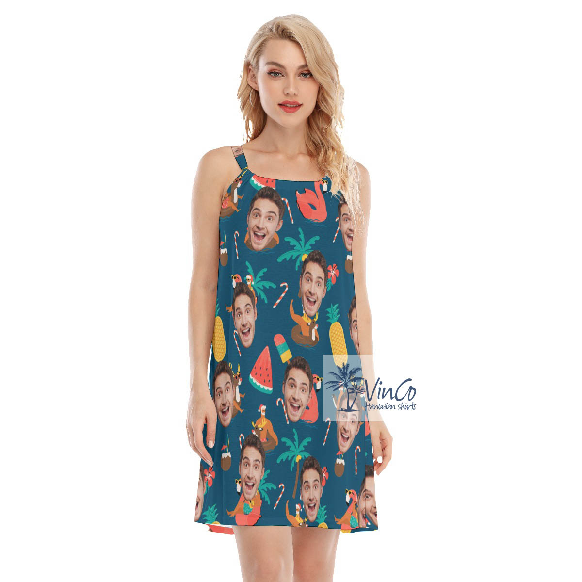 Christmas Santa Claus Tropical Custom Face Hawaiian Cami Dress For Women - variant image 1
