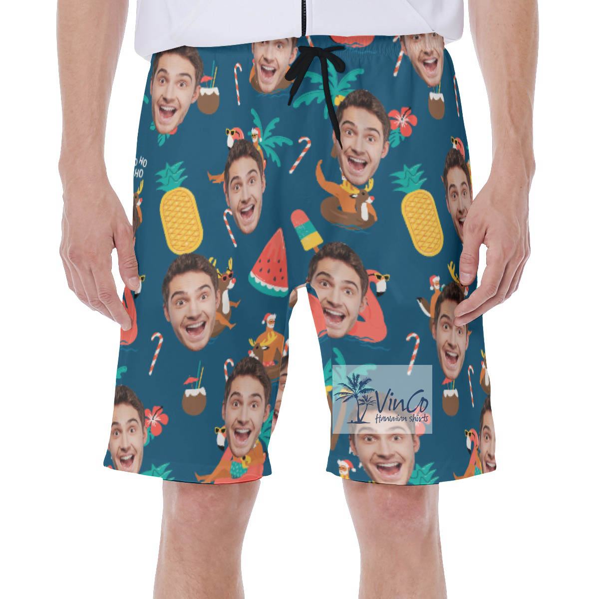 Funny Santa Claus Christmas Hawaiian Swimwear With Custom Face - variant image 1