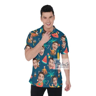 Tropical Christmas Santa Claus Custom Face Hawaiian Golf Shirt For Men
