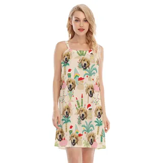 Christmas Snowman Hawaiian Cami Dresses With Custom Dog Face