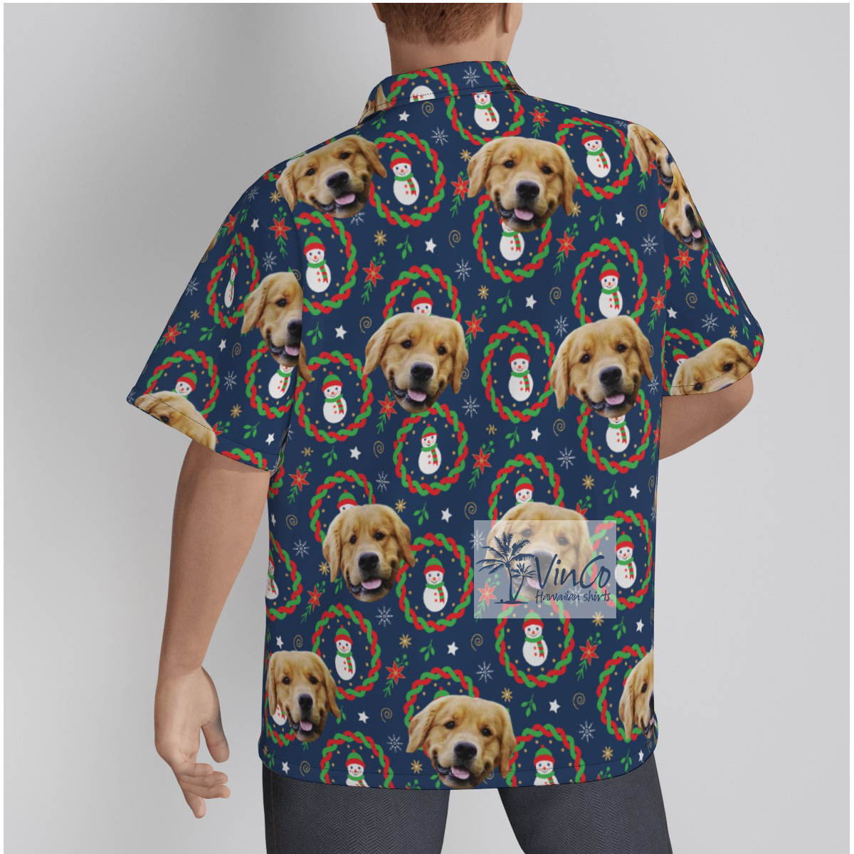 Custom Dog Face Snowman Christmas Navy Hawaiian Shirt