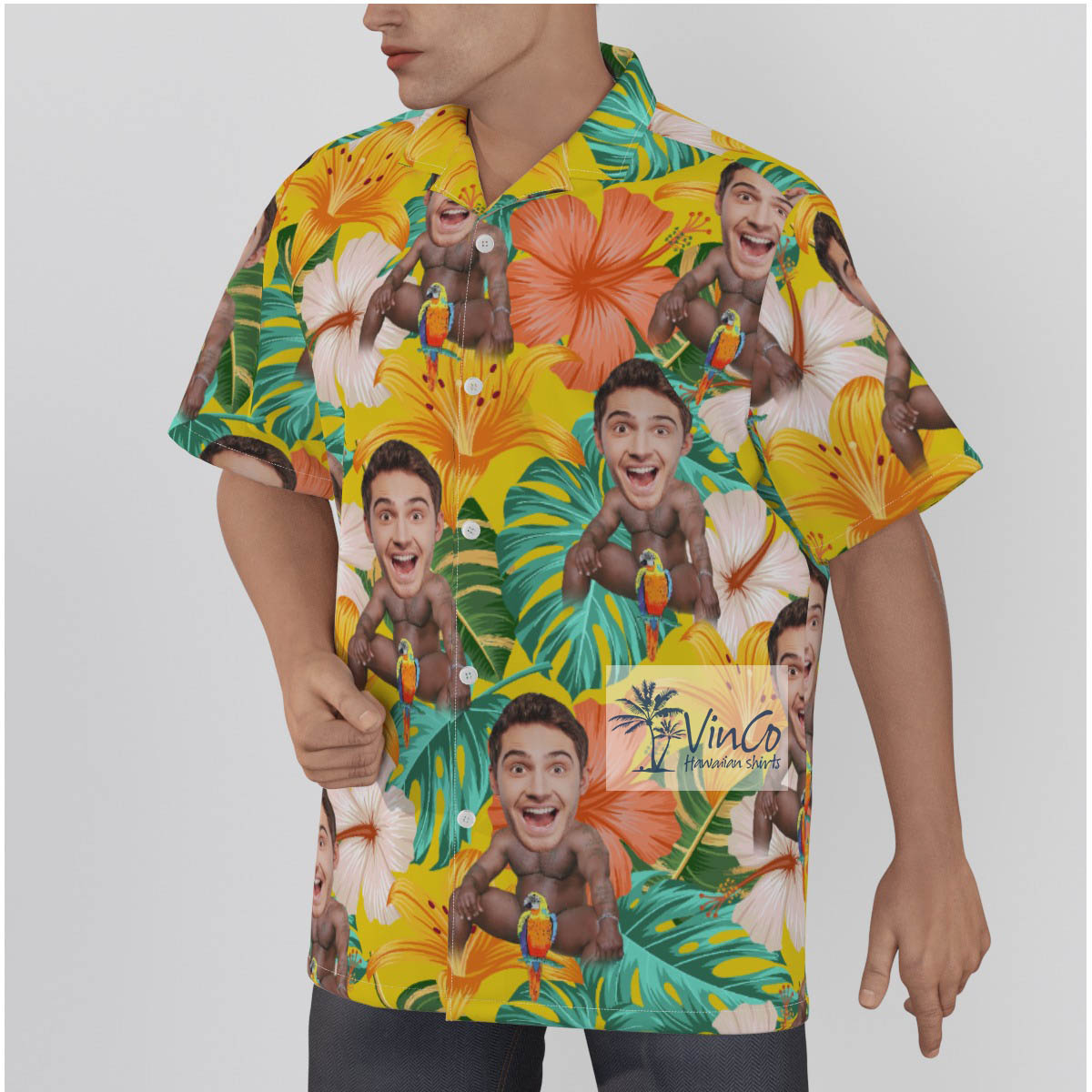 Inappropriate Custom Face Barry Wood Tropical Button Up Shirt For Men