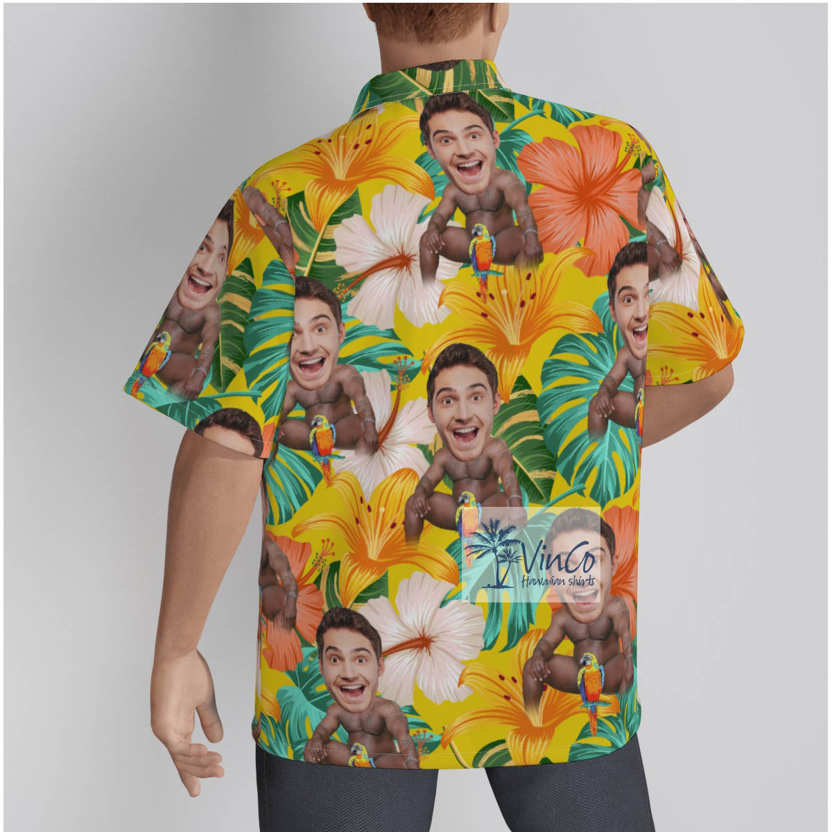 Inappropriate Custom Face Barry Wood Tropical Button Up Shirt For Men