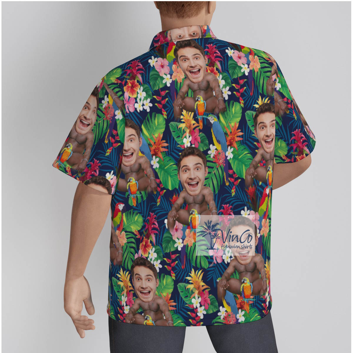 Custom Barry Wood Face Parrots Hawaiian Shirt For Men