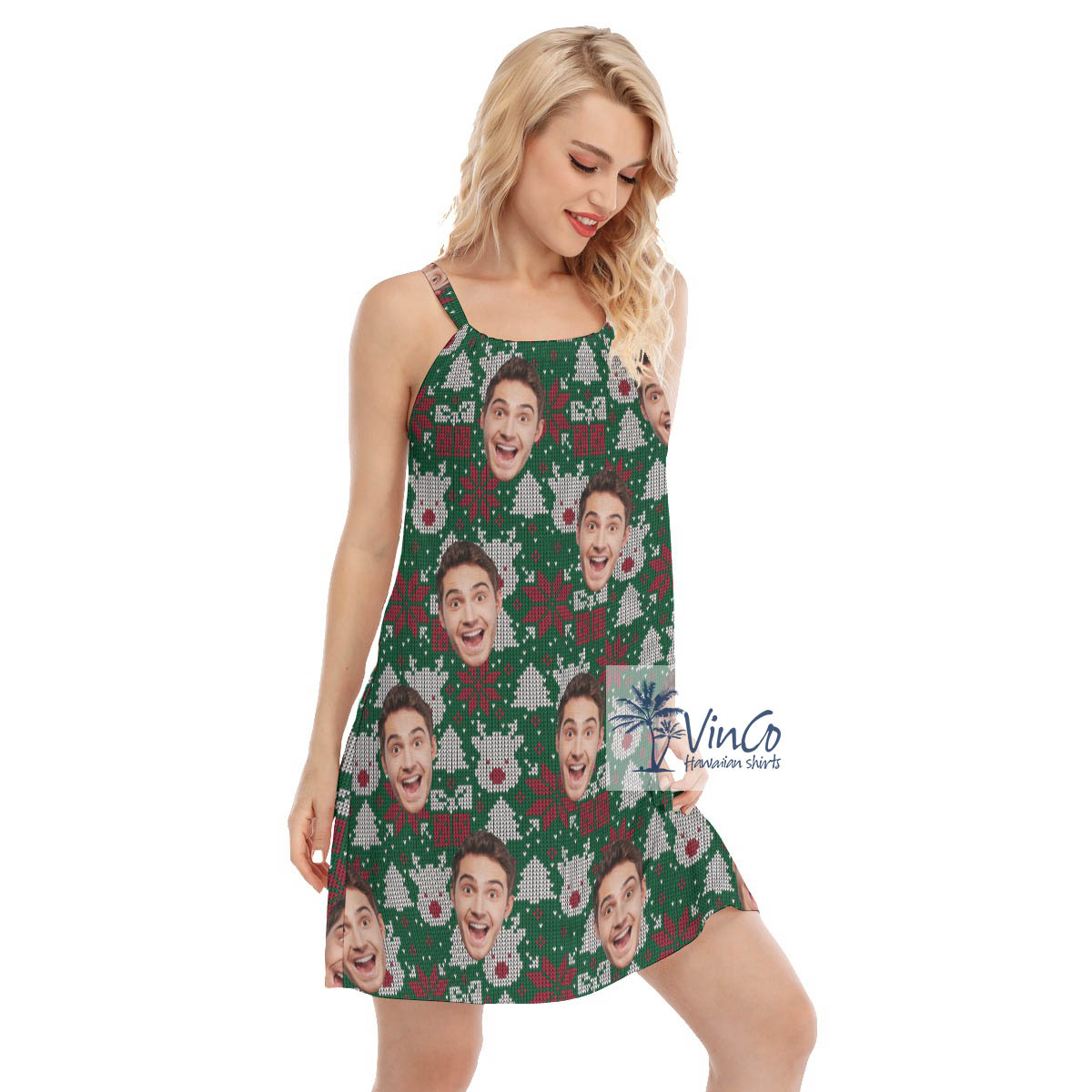 Custom Face Christmas Wool Knitting Patterns Hawaiian Dress