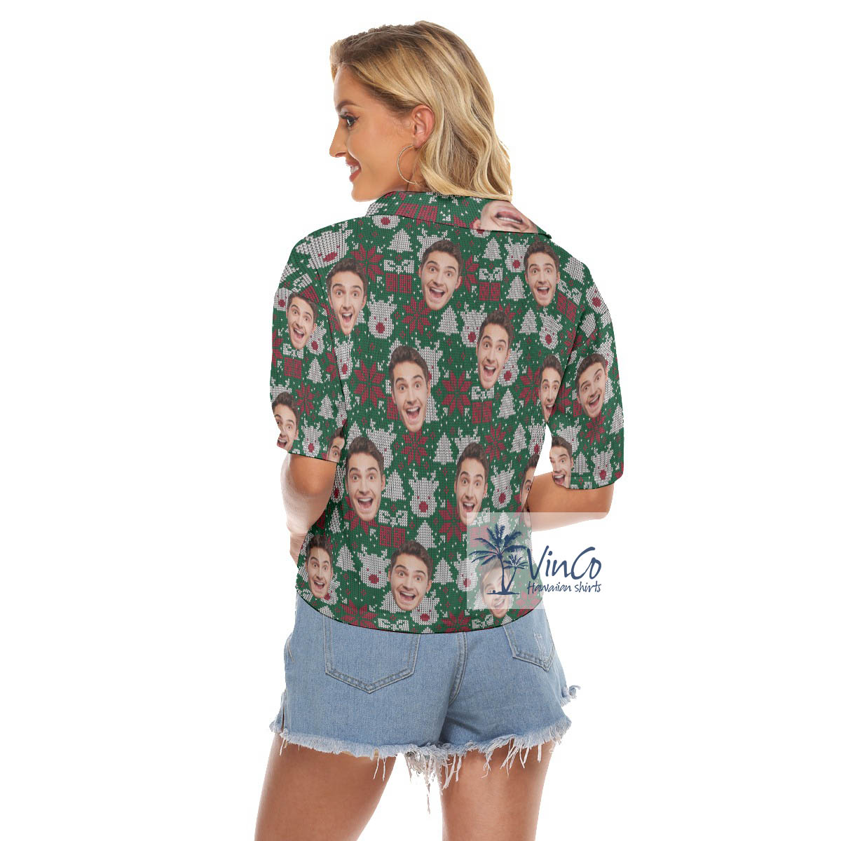 Funny Christmas Wool Knitting Patterns Hawaiian Cropped Shirt With Custom Face