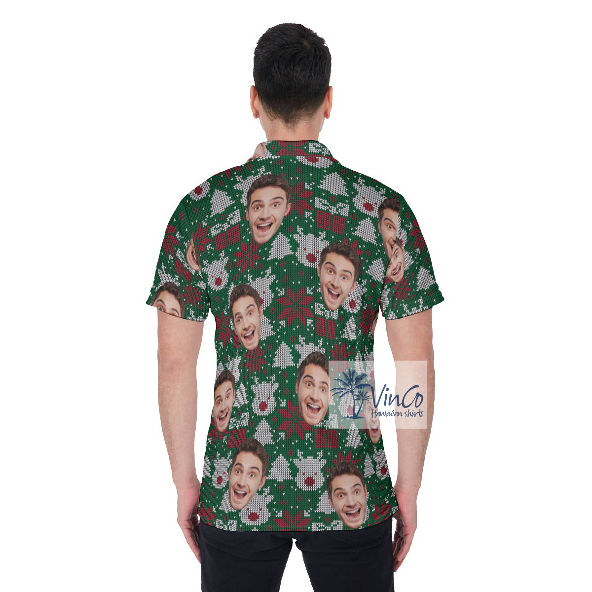 Funny Ugly Christmas Hawaiian Polo Shirt With Custom Face