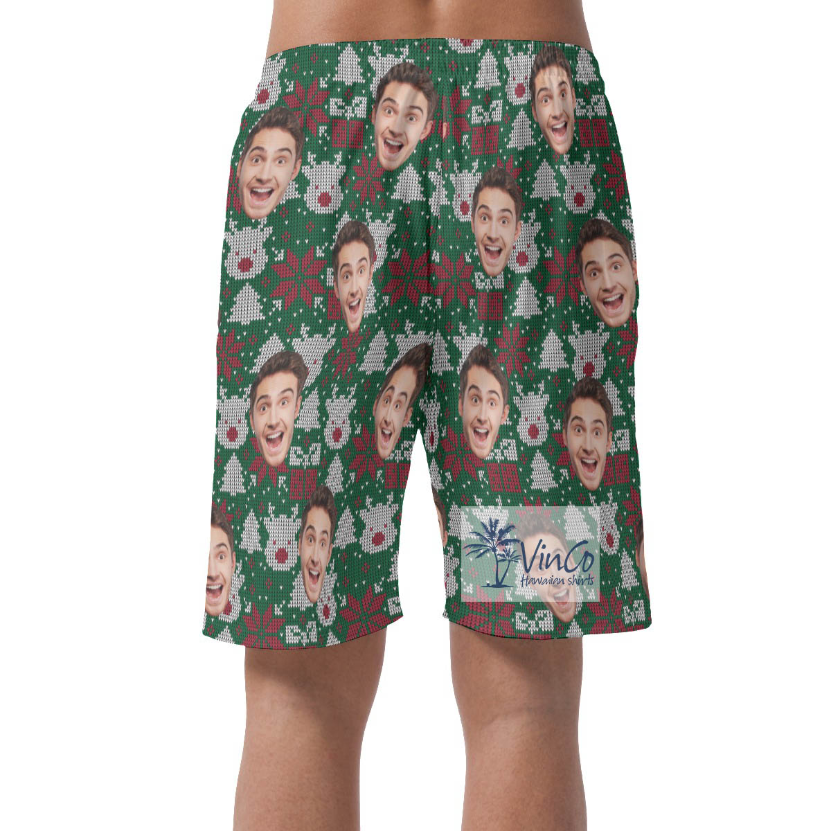 Custom Christmas Ugly Hawaiian Beach Shorts With Face