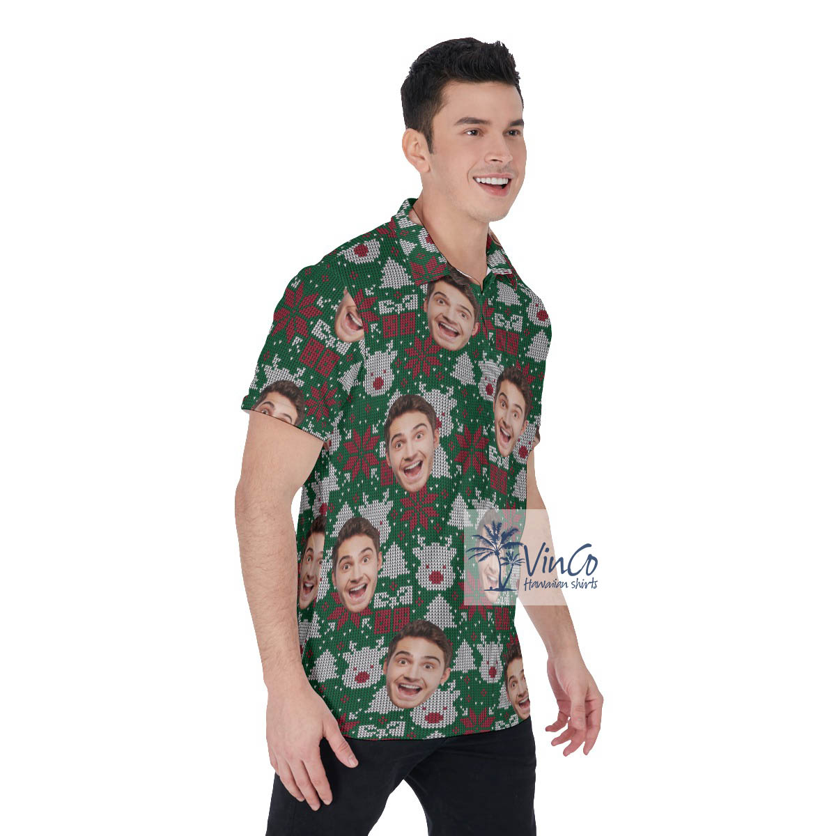 Funny Ugly Christmas Hawaiian Polo Shirt With Custom Face