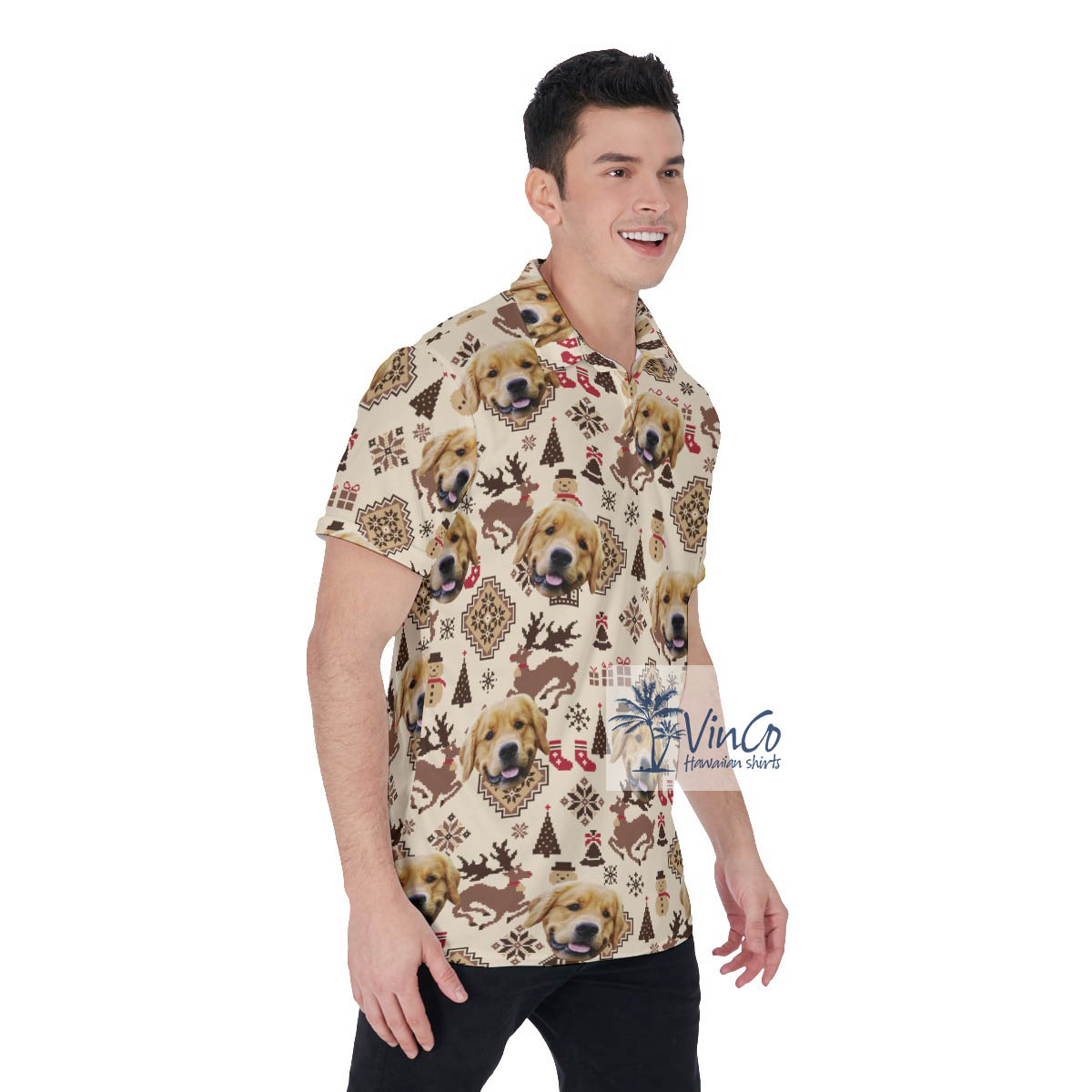 Funny Christmas Ugly Hawaiian Polo Shirt With Custom Dog Face