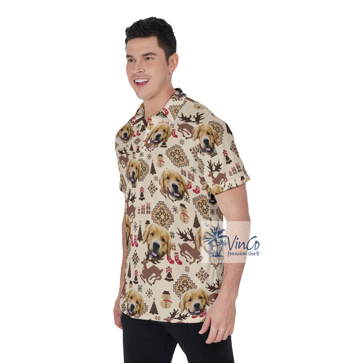 Funny Christmas Ugly Hawaiian Polo Shirt With Custom Dog Face