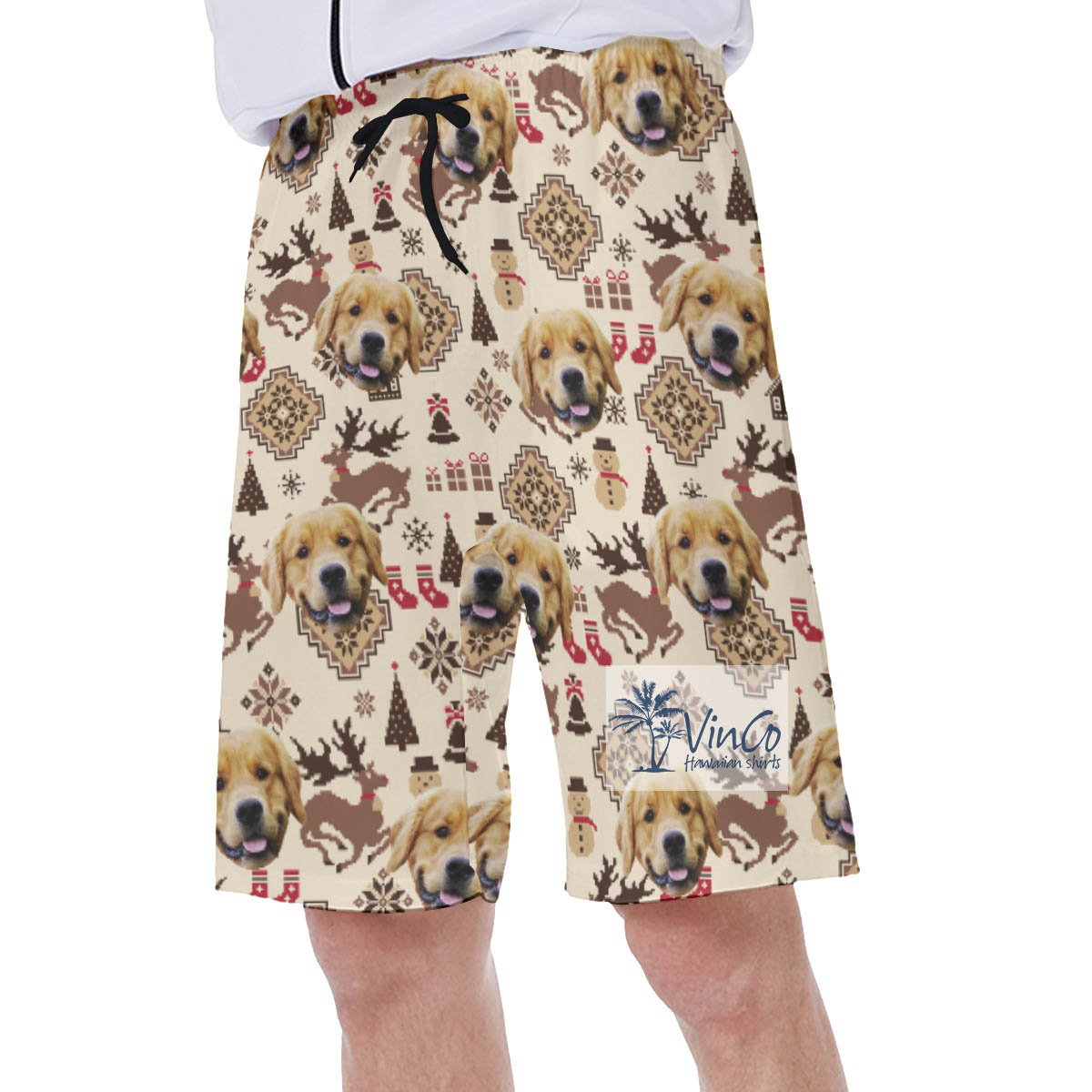 Christmas Reindeer And Snowman Custom Dog Face Hawaiian Swimwear For Men