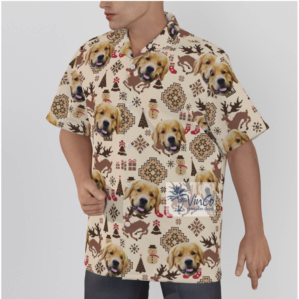 Funny Snowman And Reindeer Hawaiian Shirt With Custom Dog Face