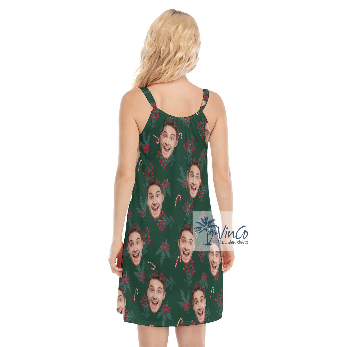 Custom Face Christmas Berries Hawaiian Cami Dress For Women