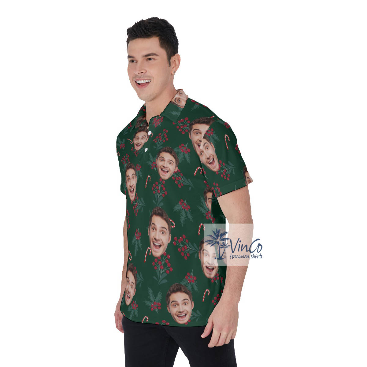 Christmas Holly Berries Hawaiian Polo Shirt With Custom Face
