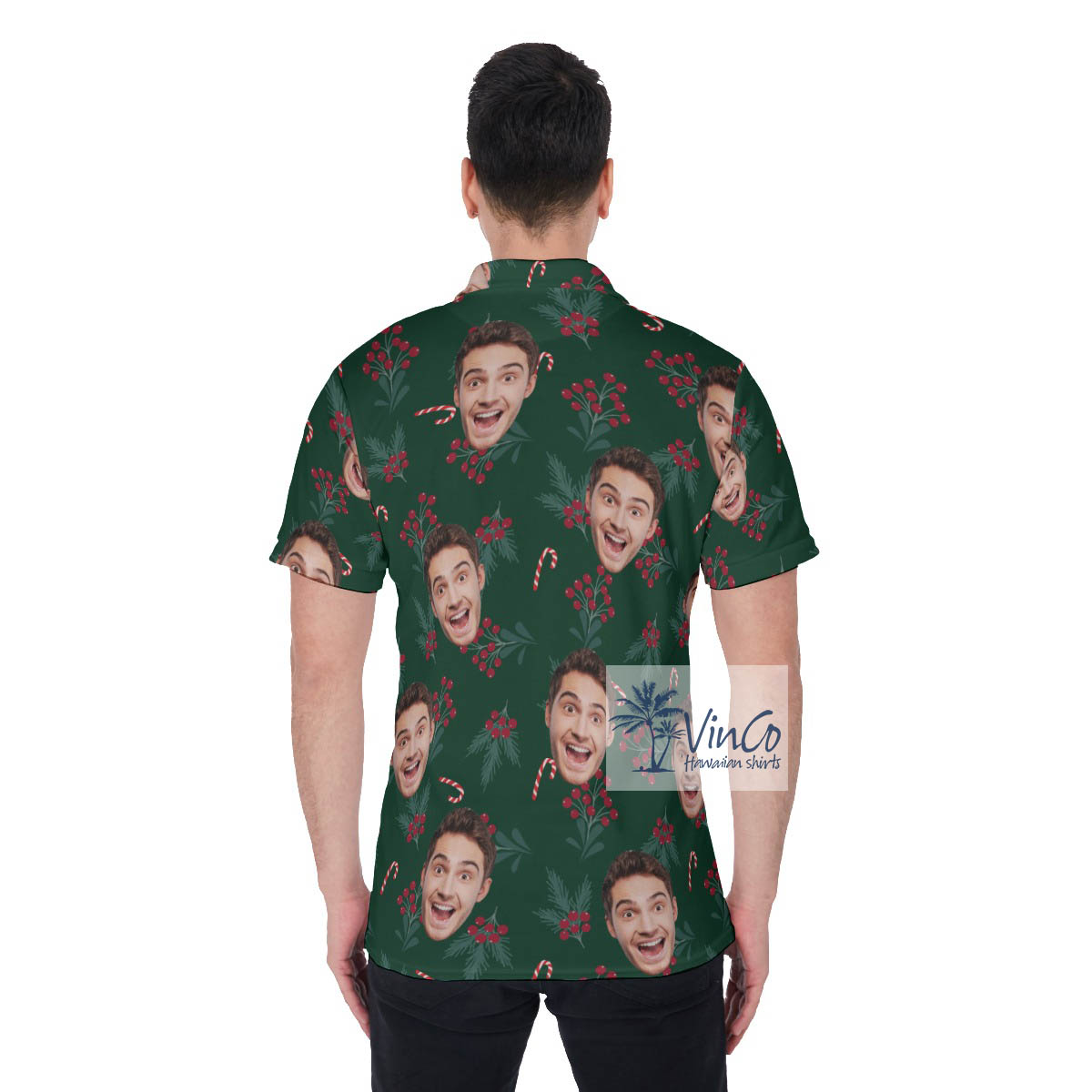 Christmas Holly Berries Hawaiian Polo Shirt With Custom Face