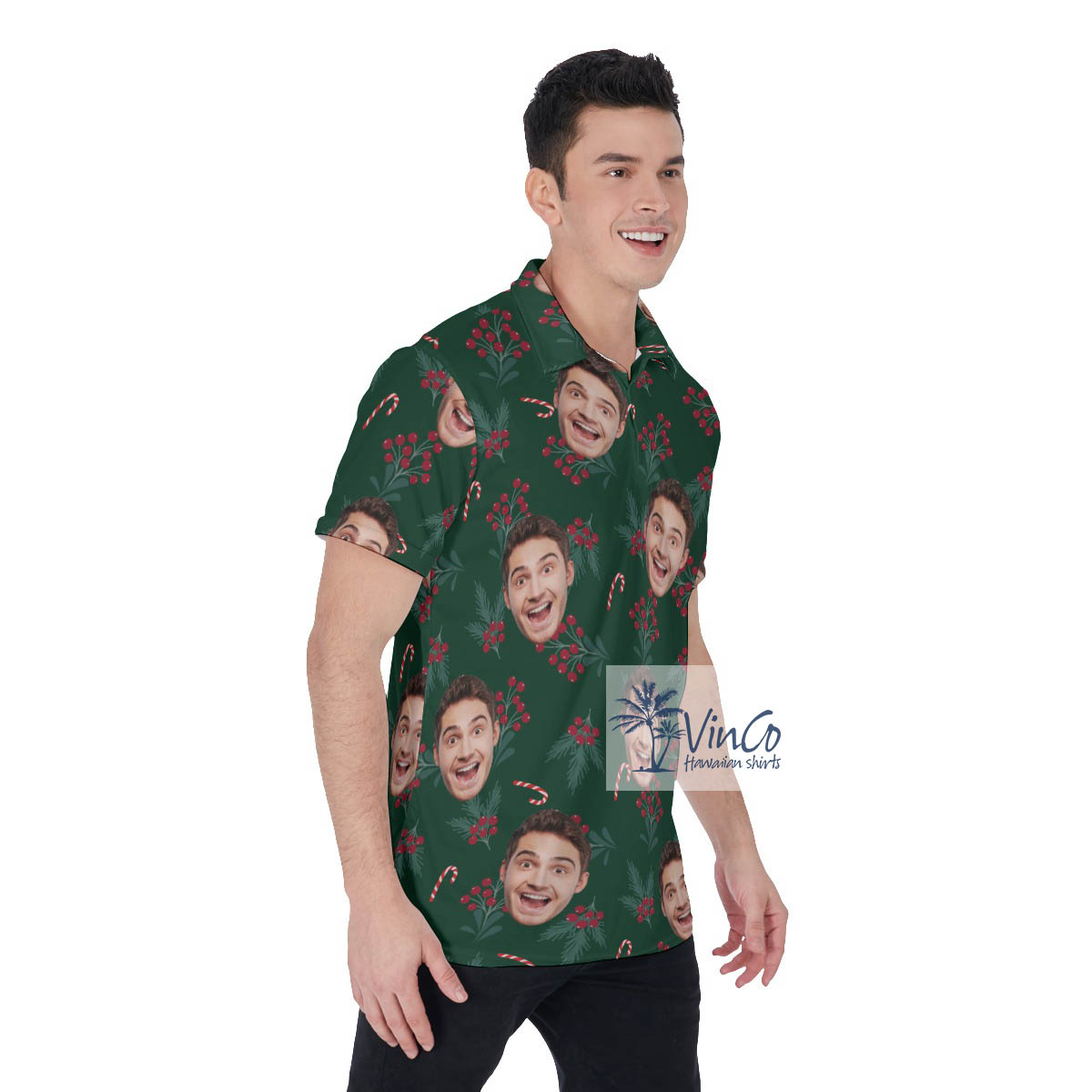 Christmas Holly Berries Hawaiian Polo Shirt With Custom Face