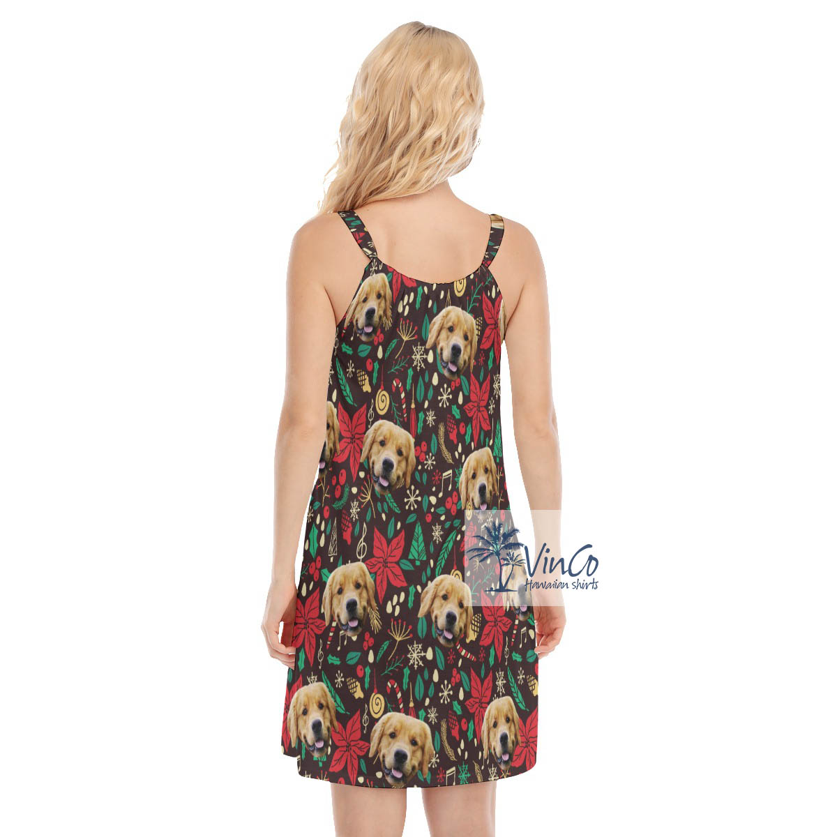 Christmas Floral Hawaiian Cami Dress With Custom Dog Face