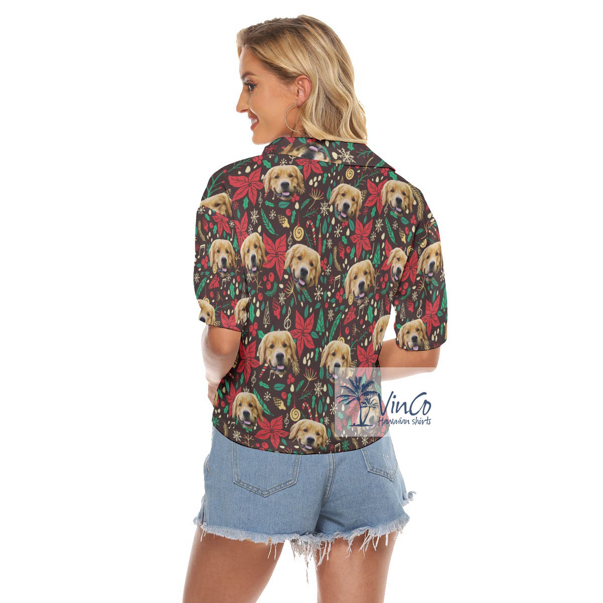 Funny Custom Pet Face Christmas Floral Aloha Crop Top Shirt