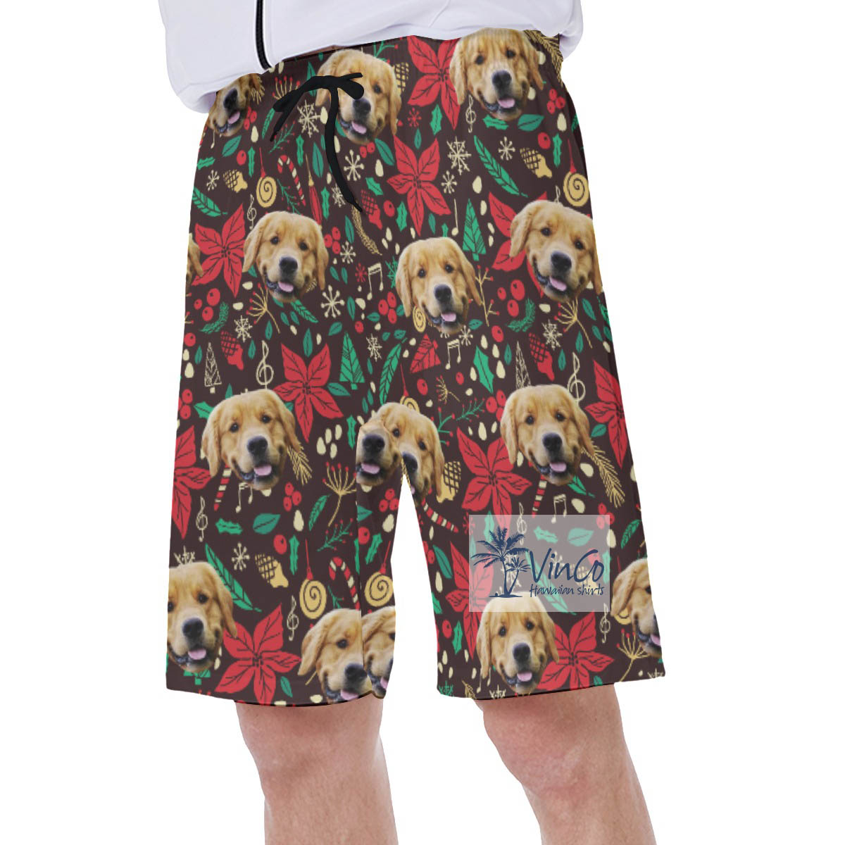 Christmas Floral Hawaiian Swim Trunks With Custom Dog Face