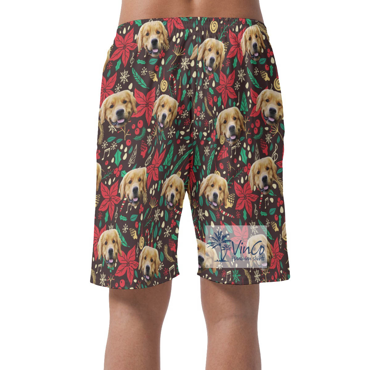 Funny Custom Dog Face Christmas Vintage Hawaiian Beach Shorts For Men