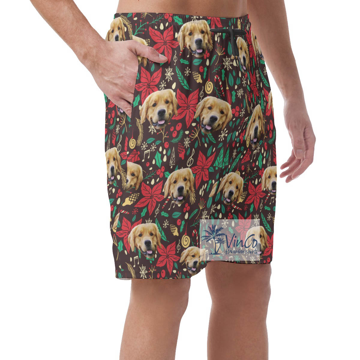 Funny Custom Dog Face Christmas Vintage Hawaiian Beach Shorts For Men