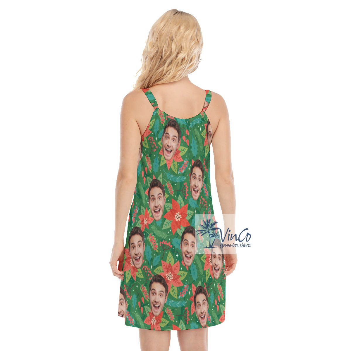Funny Custom Face Christmas Floral Hawaiian Dresses For Women
