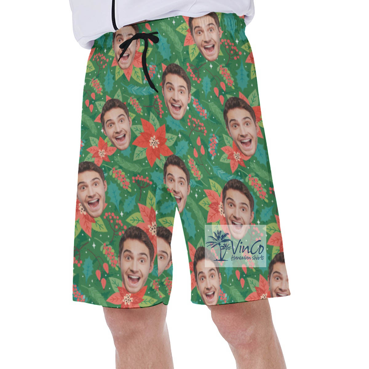Funny Custom Face Christmas Floral Hawaiian Swimwear For Men